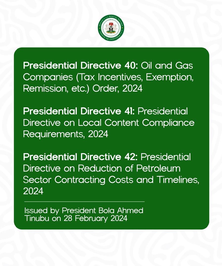 The results of the February 2024's Presidential Directives 40, 41, and 42