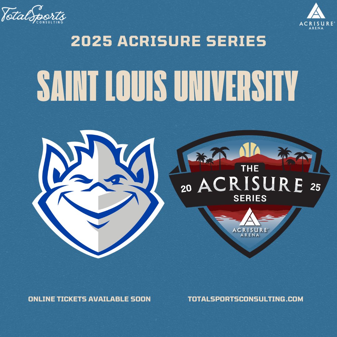 Acrisure Series (@acrisureseries) on Twitter photo We’re excited to welcome <a href="/SaintLouisMBB/">Saint Louis Men's Basketball</a> to the Coachella Valley for the 2025 Acrisure Series, presented by <a href="/VisitGreaterPS/">Visit Greater Palm Springs</a> & @29Casino!
📅 Dates: November 25-28, 2025
📍 Acrisure Arena – Palm Desert, CA
#AcrisureSeries We’re excited to welcome <a href="/SaintLouisMBB/">Saint Louis Men's Basketball</a> to the Coachella Valley for the 2025 Acrisure Series, presented by <a href="/VisitGreaterPS/">Visit Greater Palm Springs</a> & @29Casino!
📅 Dates: November 25-28, 2025
📍 Acrisure Arena – Palm Desert, CA
#AcrisureSeries
