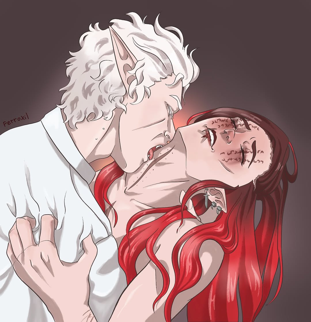 Eternal thirst meets a cursed kiss.🩸❤️‍🔥 #VampireLove #DarkFantasy #OCArt