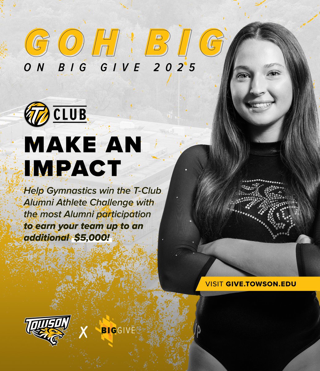 Make an impact and donate during the Big Give at give.towson.edu! Help us win the T-Club Alumni Athlete Challenge!
#GohTigers | #TUBigGive