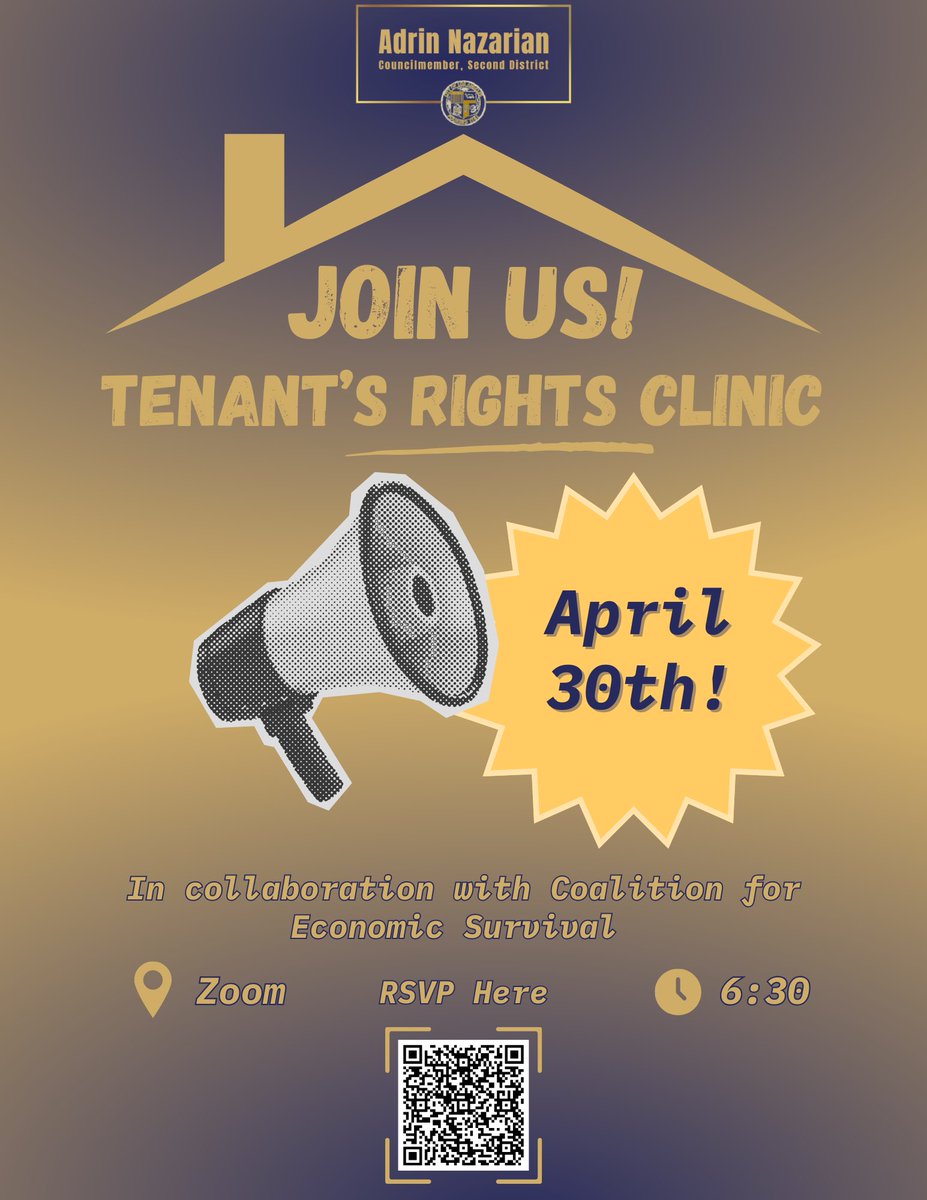 CD2LosAngeles's tweet photo. Do you have questions about your lease, rent, or landlord? We got you. 

Come to our free Tenant’s Rights Clinic and get the support you need!

RSVP Here: https://t.co/wtgMsUSlLd https://t.co/M5AdQknzwF