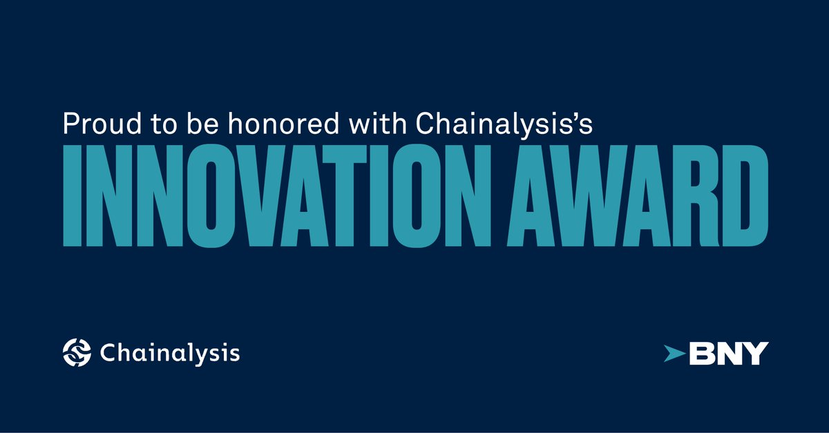 🥇 BNY takes home the @Chainalysis Innovation Award 🥇
 
This recognition underscores #BNY's commitment to excellence in #compliance and investigations, and reflects the innovative, forward-thinking approach our teams take in leveraging Chainalysis solutions to drive meaningful