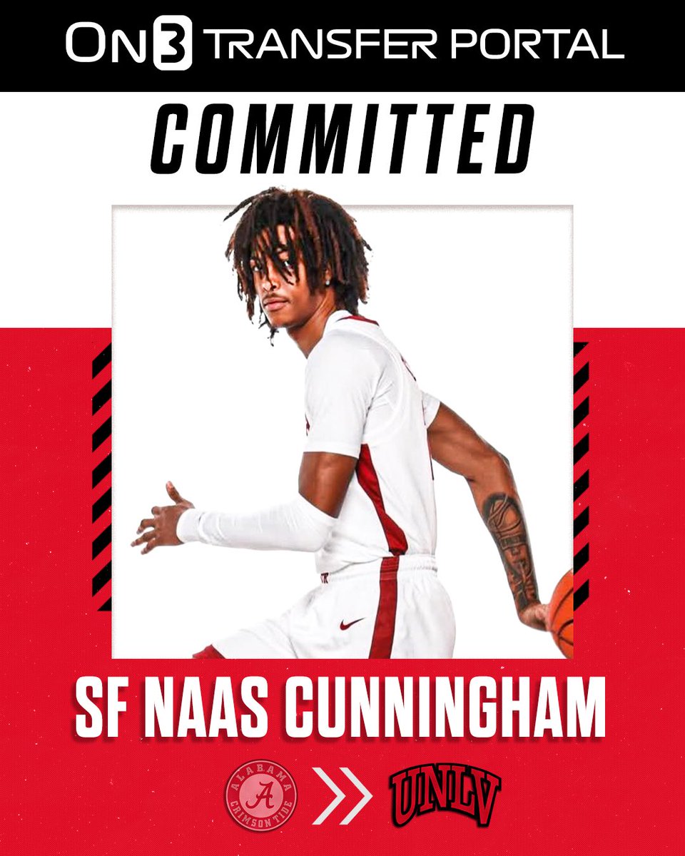 TransferPortal's tweet photo. BREAKING: Alabama transfer forward Naas Cunningham has committed to UNLV, CBS reports🎰

https://t.co/NI8GxT8qHm https://t.co/10W0wqVhyF