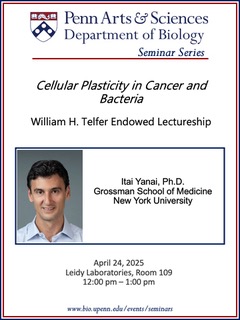 Penn Biology (@pennbiology) on Twitter photo For the 2025 William H Telfer lecture, <a href="/PennBiology/">Penn Biology</a>'s graduate students are thrilled that <a href="/ItaiYanai/">Itai Yanai</a> has agreed to join us at Penn and share his research.
Thur, April 24 @ 12PM EST.
Please read more, and watch via zoom, in the link.
bio.upenn.edu/events/2025/04… For the 2025 William H Telfer lecture, <a href="/PennBiology/">Penn Biology</a>'s graduate students are thrilled that <a href="/ItaiYanai/">Itai Yanai</a> has agreed to join us at Penn and share his research.
Thur, April 24 @ 12PM EST.
Please read more, and watch via zoom, in the link.
bio.upenn.edu/events/2025/04…