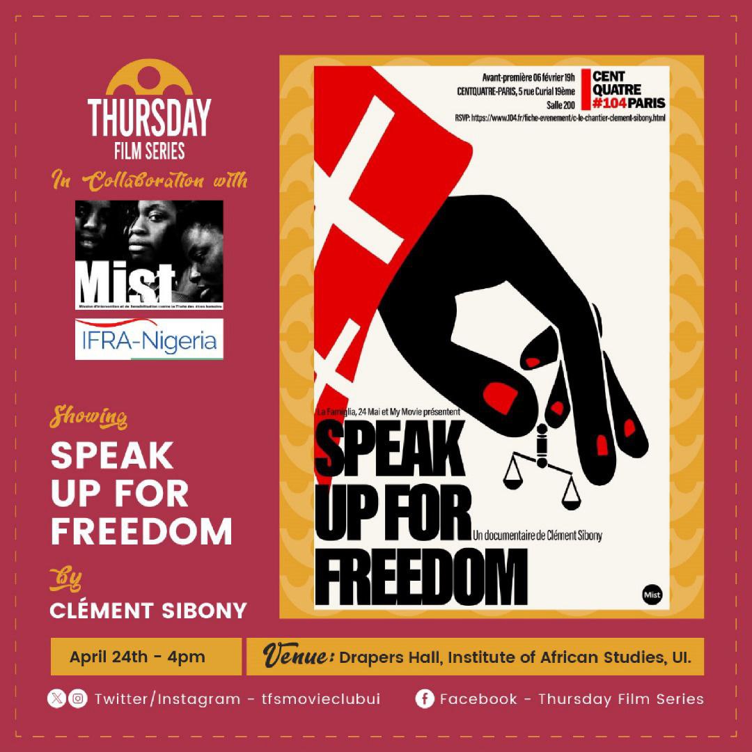 Don't forget to join us TOMORROW to watch &amp; discuss Speak Up for Freedom, a powerful documentary directed by Clément Sibony at 4PM.
Joining us for the post-screening discussion is Dr Elodie Apard, a member of MIST, an organisation dedicated to fighting #humantrafficking.