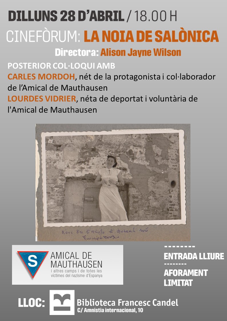 🎞️CineForum/ Screening for my film the The Girl From Salonika on 28th April/6PM.  Please come along, see the film and stay for the discussion afterwards with Carlos Mordoh and Lourdes Vidrier.  
Biblioteca Francesc Candel. Free entry. 
📌Carrer de l'Amnistia Internacional, 10,