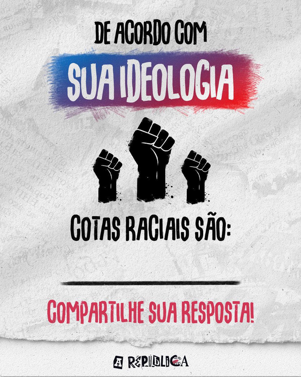 arepublicaflow's tweet photo. COTAS RACIAIS SÃO_______?

Deixe nos comentários e compartilhe sua resposta 👀👇 https://t.co/kV5sGKpAnV