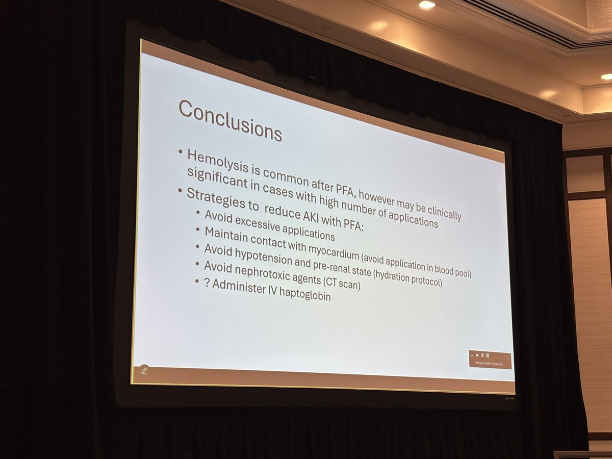 JK Han MD (@netta_doc) on Twitter photo Nice presentation by <a href="/aalahmadmd/">Amin Al-Ahmad, MD</a> on #PulsedfieldAblation (#PFA) & #hemolysis
Watch:
* # of applications
* maintaining contact
* avoiding nephrotoxic agents
* IV haptoglobin?
Vigilance is 🔑, follow pts, continue studies of new / upcoming PFA catheters
#StanfordBiodesign2025 Nice presentation by <a href="/aalahmadmd/">Amin Al-Ahmad, MD</a> on #PulsedfieldAblation (#PFA) & #hemolysis
Watch:
* # of applications
* maintaining contact
* avoiding nephrotoxic agents
* IV haptoglobin?
Vigilance is 🔑, follow pts, continue studies of new / upcoming PFA catheters
#StanfordBiodesign2025