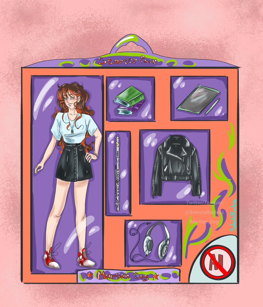 ReclessSelesta's tweet photo. Have you seen the movement to create a starter pack of yourself without using AI?
 So, I also decided to participate in it💚 
So here you have the Martian Dog starter pack in all its glory ✨🐾 

#SelestaRecless #art #starterpackmeme #starterpacknoai #illustration https://t.co/PFAOwq9h3p
