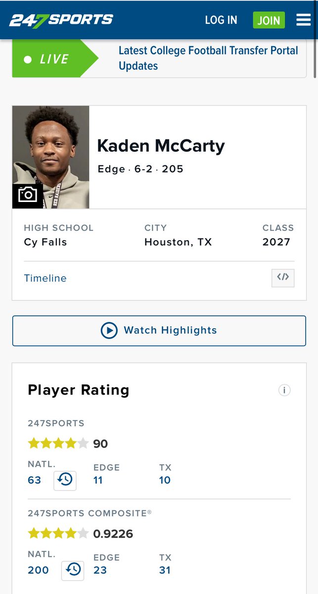 Kaden B. McCarty 🇳🇬 (@5star_kaden) on Twitter photo Beyond blessed to be evaluated as a 4⭐️ by @247sports and ranked as the number 1 EDGE in Texas, 63 nationally, 11 edge in the nation!!!!
<a href="/dctf/">Dave Campbell's Texas Football — TexasFootball.com</a> <a href="/GPowersScout/">Greg Powers 🏟️</a> <a href="/adamgorney/">Adam Gorney</a> <a href="/BrianDohn247/">BrianDohn247</a> <a href="/TheUCReport/">Billy Tucker</a> <a href="/TFloss32/">Todd Glawson</a> <a href="/SWiltfong_/">Steve Wiltfong</a> <a href="/ErikRichardsUSA/">Erik Richards</a> <a href="/UANextFootball/">All-America Game</a> <a href="/MikeRoach247/">Mike Roach</a> Beyond blessed to be evaluated as a 4⭐️ by @247sports and ranked as the number 1 EDGE in Texas, 63 nationally, 11 edge in the nation!!!!
<a href="/dctf/">Dave Campbell's Texas Football — TexasFootball.com</a> <a href="/GPowersScout/">Greg Powers 🏟️</a> <a href="/adamgorney/">Adam Gorney</a> <a href="/BrianDohn247/">BrianDohn247</a> <a href="/TheUCReport/">Billy Tucker</a> <a href="/TFloss32/">Todd Glawson</a> <a href="/SWiltfong_/">Steve Wiltfong</a> <a href="/ErikRichardsUSA/">Erik Richards</a> <a href="/UANextFootball/">All-America Game</a> <a href="/MikeRoach247/">Mike Roach</a>