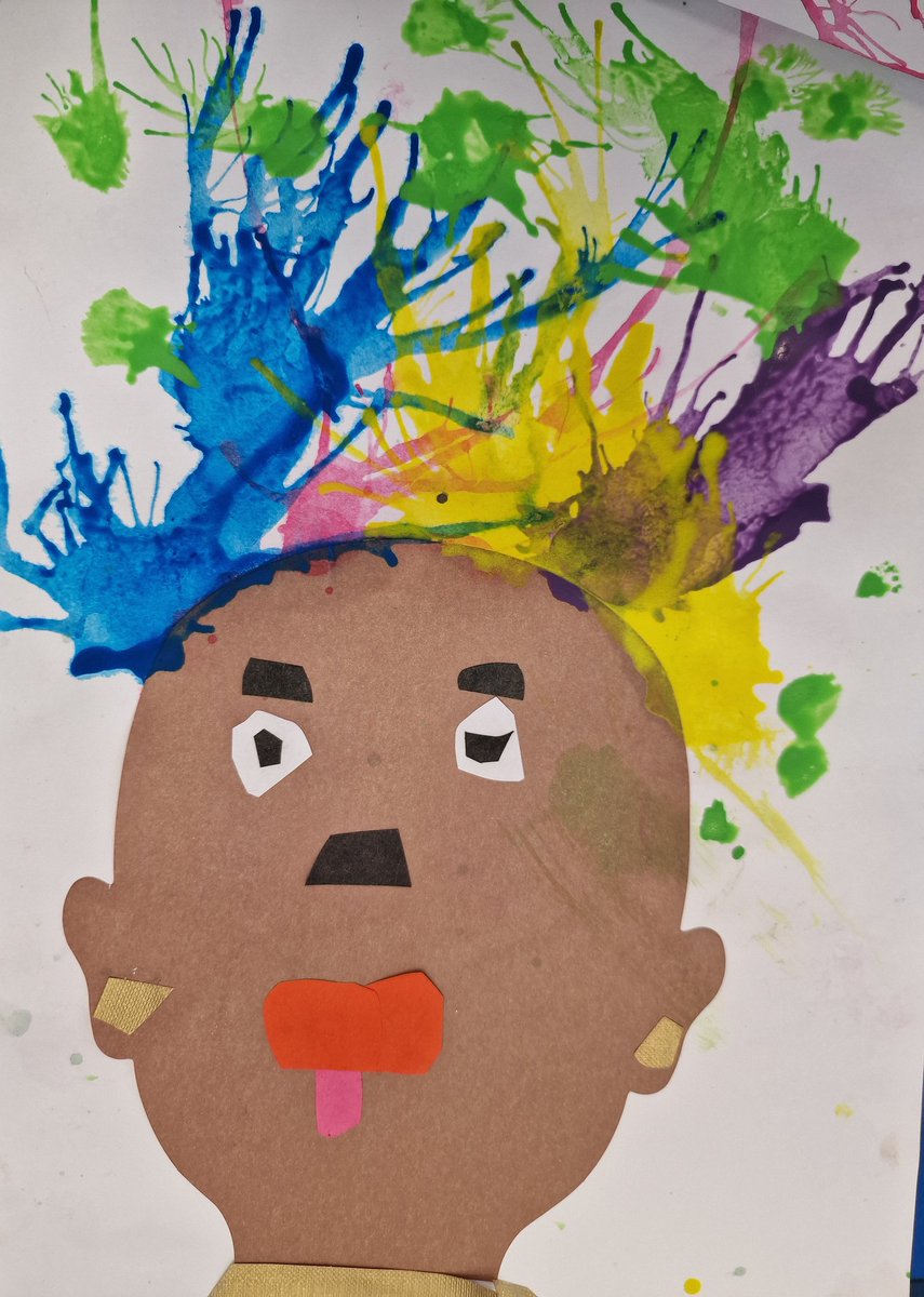 After school art club at St Joseph's Academy Boughton using blow art to produce crazy hair. Then, free reign to create whatever they wanted using the paints and straws.