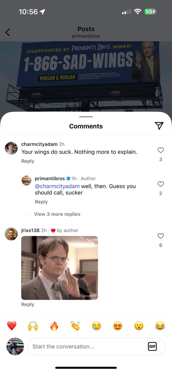 Want to see how to take advantage of your wings sucking and you are ready to do right? You call me and I connect you with morgan and morgan and roll out a campaign of billboards, wrapped cars, TV etc. Primanti Bros x Morgan &amp; Morgan 🤝