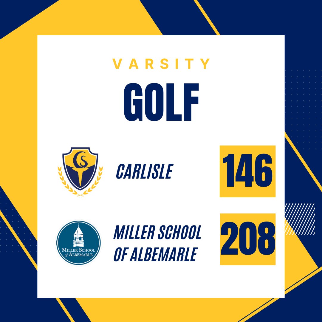 Congratulations to our Carlisle Golf Team for their win against Miller! The team shot an incredible 146, our best team score in over 10 years, while Miller finished with a score of 208. 
Our victory was led by co-captains Connor and Addison, who both shot impressive 35s.