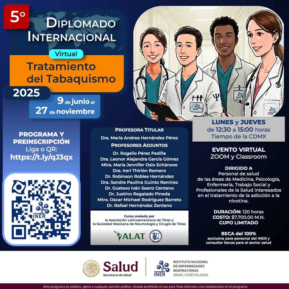 ¡Eleva tu conocimiento y transforma vidas! 🚭

5º DIPLOMADO INTERNACIONAL VIRTUAL: TRATAMIENTO DEL TABAQUISMO.

¡Conviértete en un agente de cambio! 🌟

Inscríbete ahora y sé parte de la vanguardia en el tratamiento del tabaquismo.

PROGRAMA
Liga o QR: t.ly/qJ3qx