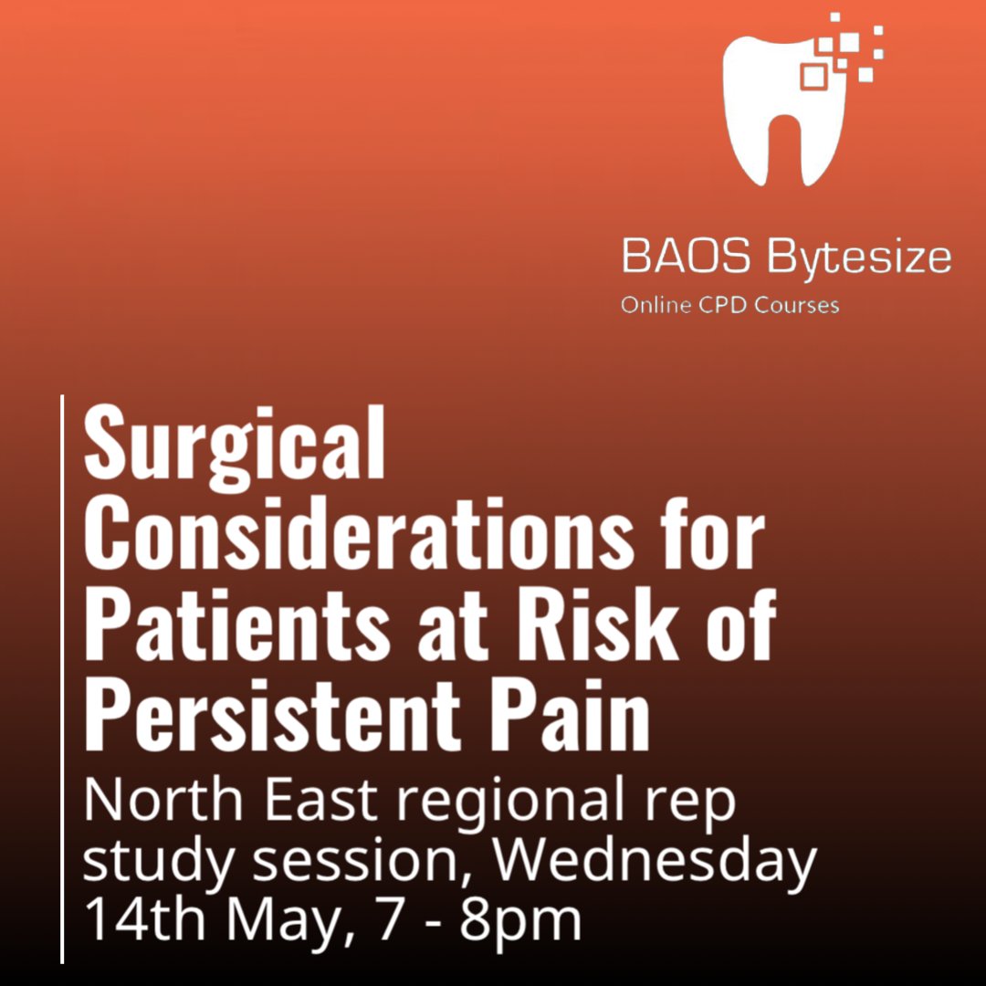 Join our latest regional rep study session, organised by our North East reps, on Surgical Considerations for Patients at Risk of Persistent Pain!

For more info and to register, follow the link here or in our bio ➡️ api.ripl.com/s/hwqk0q

#OralSurgery #Dentistry #BAOSUK