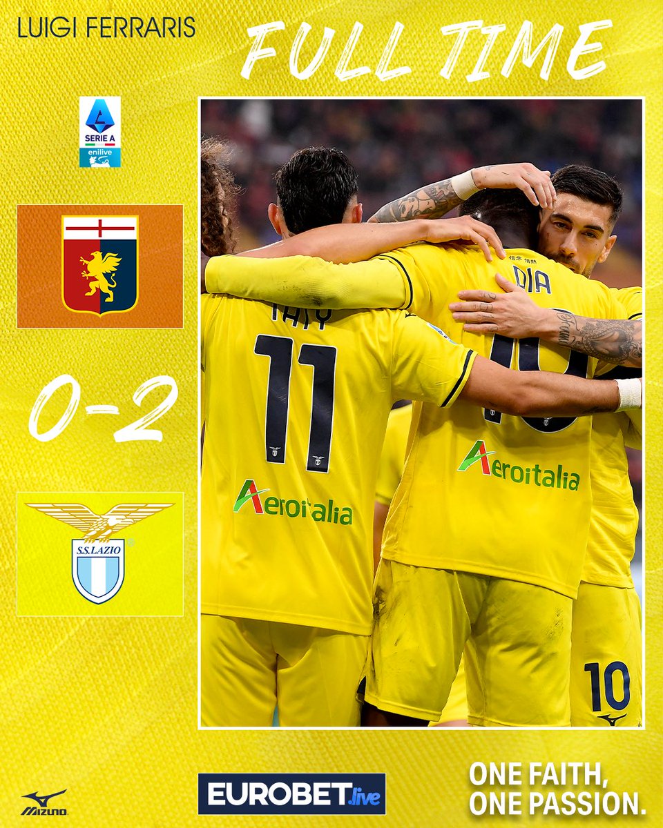 OfficialSSLazio's tweet photo. FT | 0-2

✅ FINISCE QUI! Vinciamo con i gol di Taty e Dia!

#GenoaLazio
#AvantiLazio https://t.co/wkXsvlHUTy