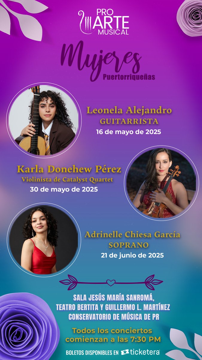 🎶¡Celebraremos el talento de la mujer puertorriqueña en los próximos tres conciertos de Pro Arte Musical!🎶  La Temporada 2025 de Pro Arte Musical se llena de orgullo con tres conciertos que resaltan el increíble talento de tres mujeres boricuas.