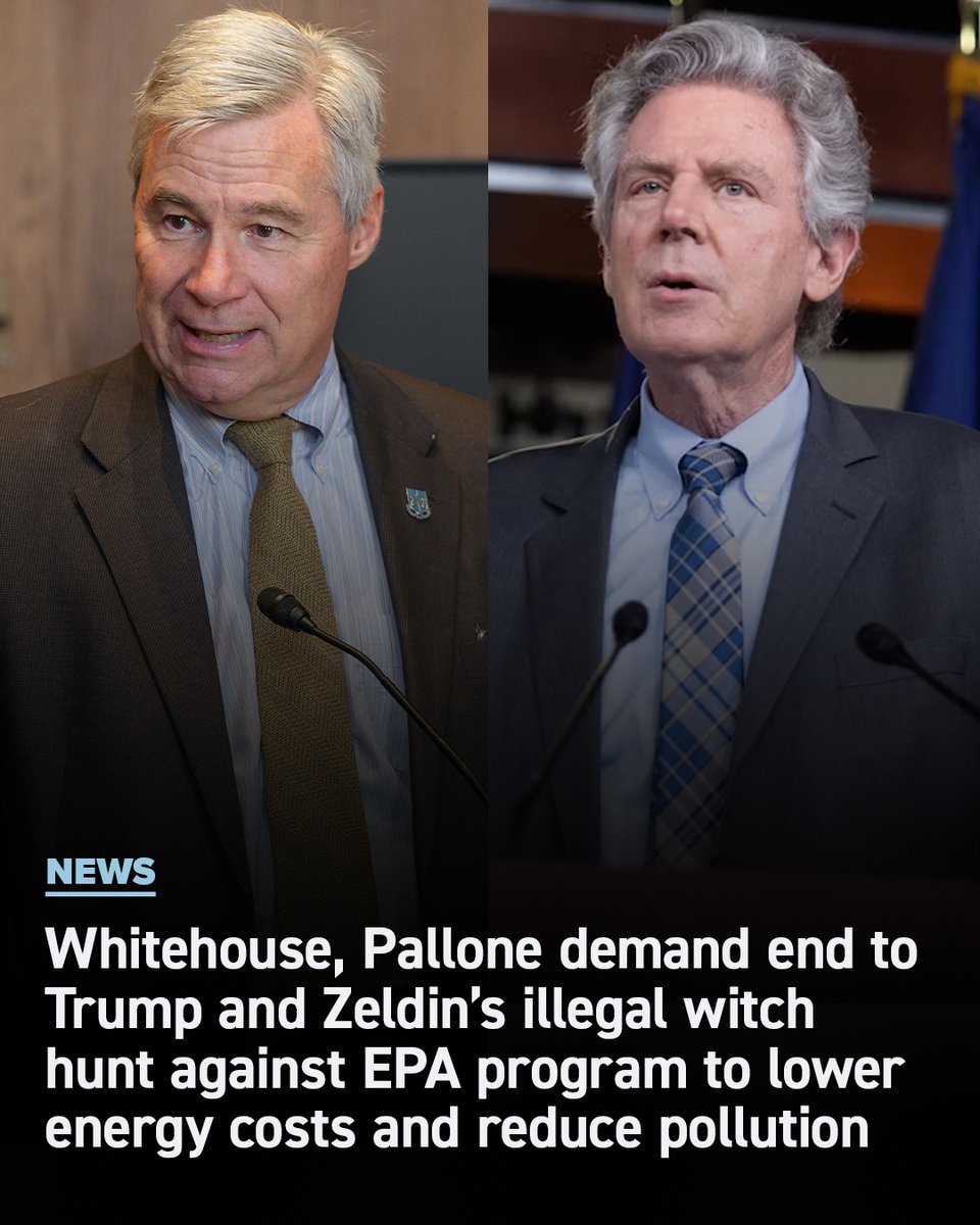 Senate EPW Democrats (@epwcmte) on Twitter photo EPA Administrator Zeldin is depriving hardworking Americans of funding to lower energy bills & create jobs.
A federal court eviscerated his witch hunt to claw back clean energy investments.
Now, <a href="/SenWhitehouse/">Sheldon Whitehouse</a> & <a href="/FrankPallone/">Rep. Frank Pallone</a> are demanding this illegal & costly crusade ends. EPA Administrator Zeldin is depriving hardworking Americans of funding to lower energy bills & create jobs.
A federal court eviscerated his witch hunt to claw back clean energy investments.
Now, <a href="/SenWhitehouse/">Sheldon Whitehouse</a> & <a href="/FrankPallone/">Rep. Frank Pallone</a> are demanding this illegal & costly crusade ends.