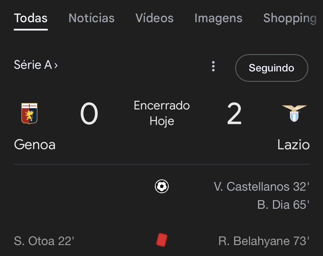 Eu disse que a Lazio sempre se dá bem em Gênova.  Ganhamos 2 a 0