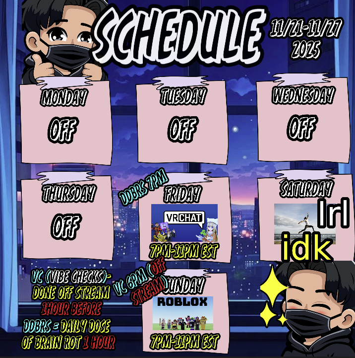 ChaysEndeavors's tweet photo. Stream Schedule updated! https://t.co/EaEpaQi2ni