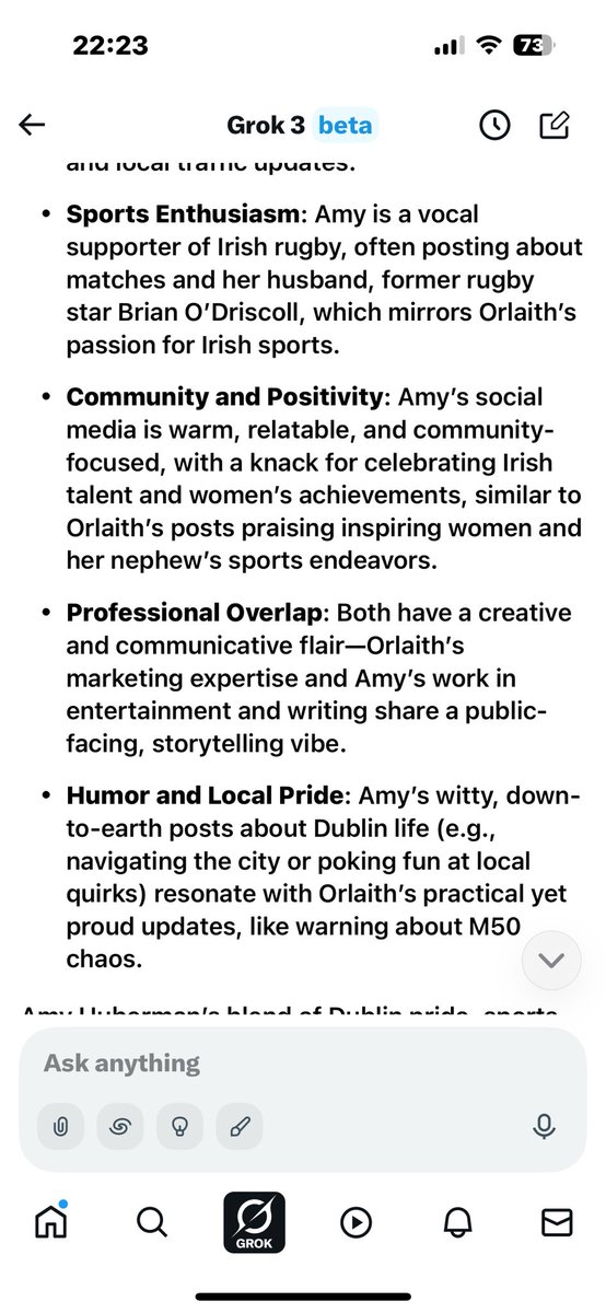 Orlaith Blaney (@orlaithblaney) on Twitter photo Today the wonderful <a href="/stephenoleary/">Stephen O'Leary</a> <a href="/OLearyAnalytics/">O'Leary Analytics</a> gave us an excellent social media insights session at the office. You can ask #Grok based on your social media activity, what celebrity you are most like. I did it tonight. Very flattered that I am most like <a href="/amyhuberman/">Amy Huberman</a> 💕 Today the wonderful <a href="/stephenoleary/">Stephen O'Leary</a> <a href="/OLearyAnalytics/">O'Leary Analytics</a> gave us an excellent social media insights session at the office. You can ask #Grok based on your social media activity, what celebrity you are most like. I did it tonight. Very flattered that I am most like <a href="/amyhuberman/">Amy Huberman</a> 💕