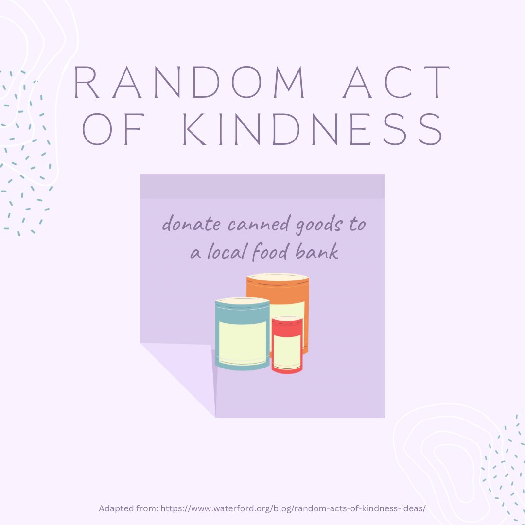 Help those in need in with this week’s random act of kindness by donating non-perishables. Have your child pick out some items and drop them off at a local food bank!