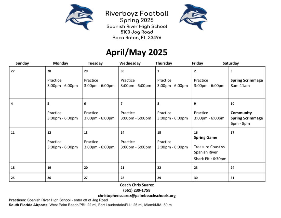 Lisa Harrison (@lisapharrison21) on Twitter photo Come out and support your Riverboyz this spring!
Weโre kicking things off with our first Community Night: White vs. Blue Game on May 10th! <a href="/SuarezSRHScoach/">Christopher Suarez</a> <a href="/river_boyz1/">S๐
ฟ๏ธanish River Shark Football ๐ฆ|River Boyz|</a> Come out and support your Riverboyz this spring!
Weโre kicking things off with our first Community Night: White vs. Blue Game on May 10th! <a href="/SuarezSRHScoach/">Christopher Suarez</a> <a href="/river_boyz1/">S๐
ฟ๏ธanish River Shark Football ๐ฆ|River Boyz|</a>