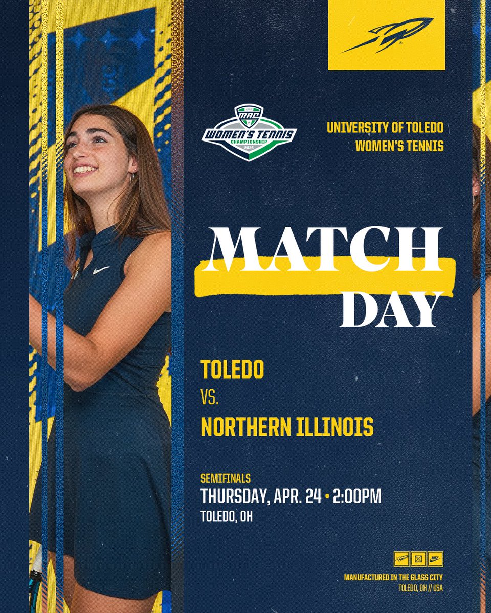 It's MAC Semis match day! 🤩

🆚 No. 2 Northern Illinois
📍 UT Varsity Tennis Courts (Toledo, Ohio)
⏰ 2:00 p.m.
📊 tinyurl.com/2xnwmwpp

#TeamToledo