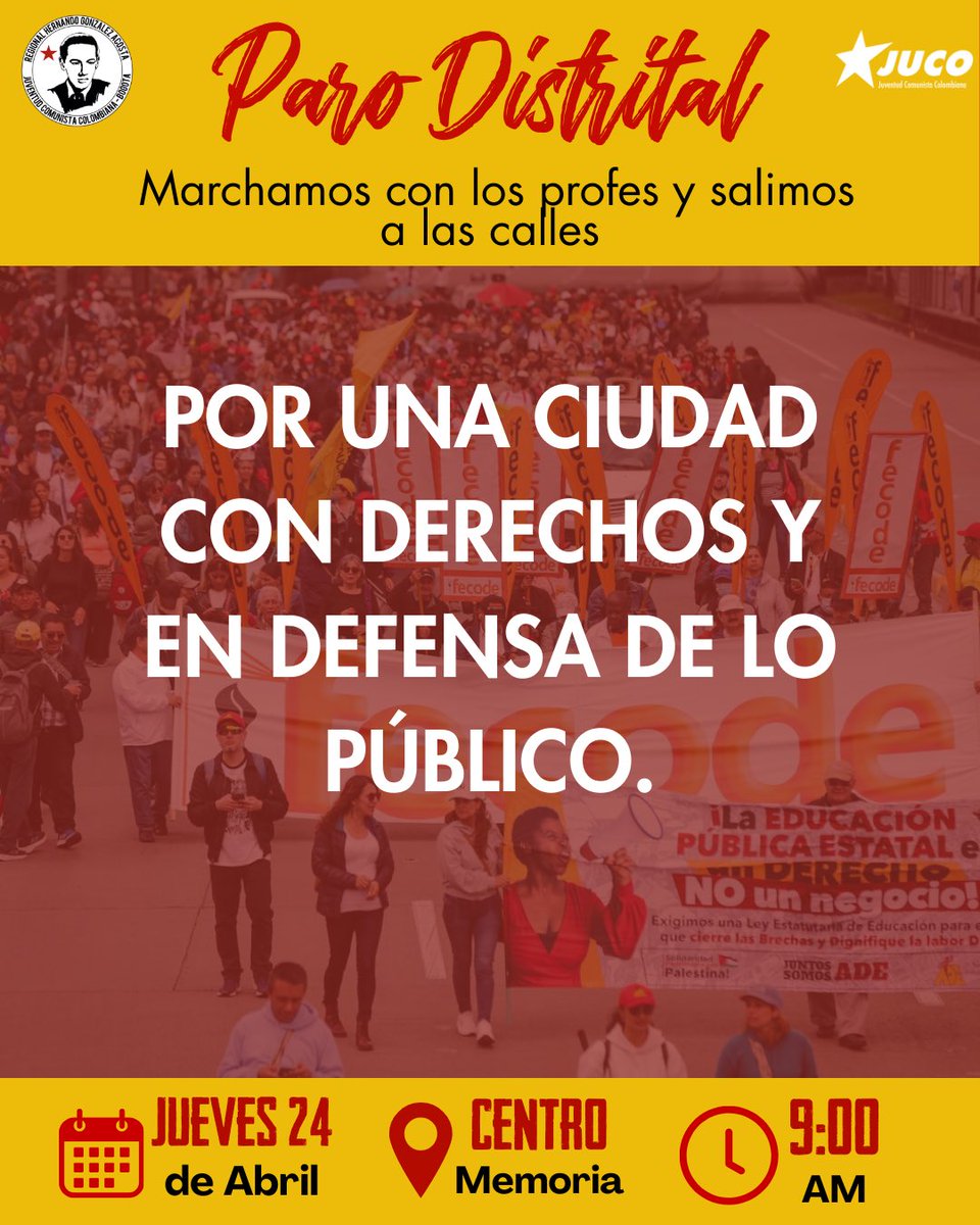 ¡A la ciudad antiderechos de Galán se le responde con organización y movilización!
junto a <a href="/adebogota/">ADE 🇵🇸</a> por el derecho a la ciudad que esta administración nos quiere negar.
Desde las aulas y los barrios defendemos lo que hemos conquistado luchando
¡Bogotá se defiende en las calles!