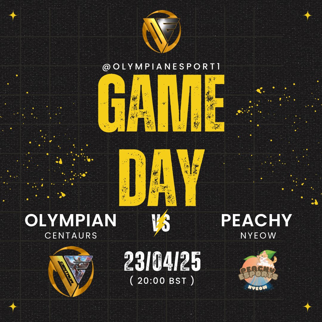Olympian Esports (@olympianesport1) on Twitter photo 📣GAME DAY📣
Olympian Centaurs takes on Peachy Nyeow TONIGHT!
<a href="/Peachy_eSports/">Peachy eSports</a>
🎮- Div 9 <a href="/AMeLeague/">AEL - Amateur Esports League</a>
⏰- 8:00 PM
📺- twitch.tv/emily_eems
🎙️- <a href="/Emily_eems/">emily_eems</a>
🔱- <a href="/Olmp_Ninja/">jay</a>
🔱- <a href="/IKU_Jonny/">Jonny</a>
🔱- <a href="/G4ANDO/">Ethan</a>
🔱- Brizzy 📣GAME DAY📣
Olympian Centaurs takes on Peachy Nyeow TONIGHT!
<a href="/Peachy_eSports/">Peachy eSports</a>
🎮- Div 9 <a href="/AMeLeague/">AEL - Amateur Esports League</a>
⏰- 8:00 PM
📺- twitch.tv/emily_eems
🎙️- <a href="/Emily_eems/">emily_eems</a>
🔱- <a href="/Olmp_Ninja/">jay</a>
🔱- <a href="/IKU_Jonny/">Jonny</a>
🔱- <a href="/G4ANDO/">Ethan</a>
🔱- Brizzy