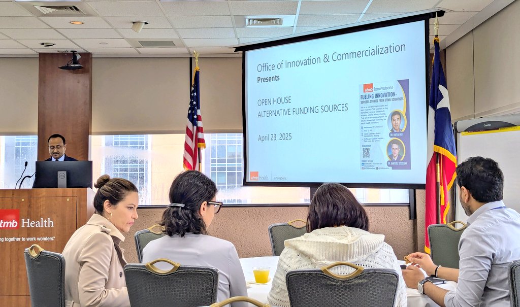 JGosnell2's tweet image. Great session from @UTMBinnovations discussing alternative funding sources for innovation. Additionally, Drs. Walker and Paessler of @UTMB_Pathology @UTMBPathRes received awards for their patents and innovation work.