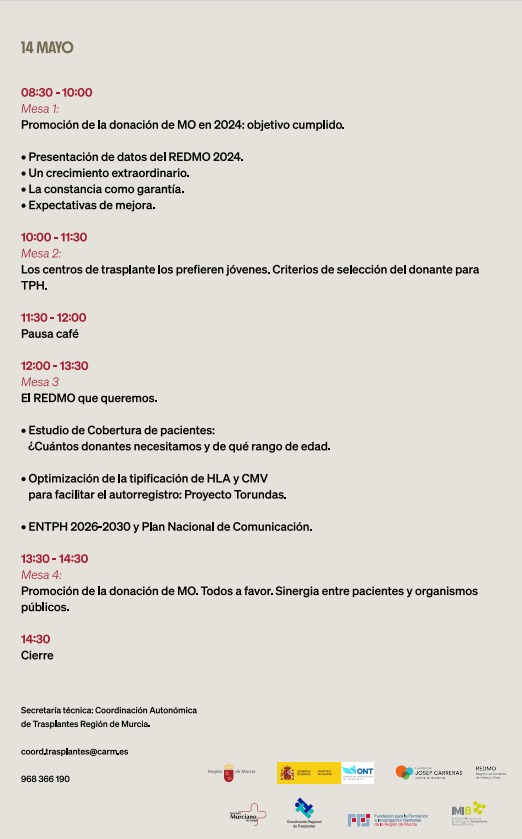 Organización Nacional de Trasplantes (@ont_esp) on Twitter photo 🩸 III Jornada de promoción de la donación de médula ósea
👥 Modalidad: Presencial (#Murcia)
🗓 Del 13 al 14 de mayo
🥼 Organizan: <a href="/ONT_esp/">Organización Nacional de Trasplantes</a> <a href="/fcarreras/">fcarreras</a> <a href="/IMIB_RMurcia/">Instituto Murciano de Investigación Biosanitaria</a> <a href="/FFIS_CARM/">Fundación FFIS</a> <a href="/Murciasalud/">Murciasalud</a> <a href="/regiondemurcia/">Gobierno de la Región de Murcia</a>
✍ Plazo de inscripción hasta el 11 de mayo: ffis.es/formacion/insc… 🩸 III Jornada de promoción de la donación de médula ósea
👥 Modalidad: Presencial (#Murcia)
🗓 Del 13 al 14 de mayo
🥼 Organizan: <a href="/ONT_esp/">Organización Nacional de Trasplantes</a> <a href="/fcarreras/">fcarreras</a> <a href="/IMIB_RMurcia/">Instituto Murciano de Investigación Biosanitaria</a> <a href="/FFIS_CARM/">Fundación FFIS</a> <a href="/Murciasalud/">Murciasalud</a> <a href="/regiondemurcia/">Gobierno de la Región de Murcia</a>
✍ Plazo de inscripción hasta el 11 de mayo: ffis.es/formacion/insc…