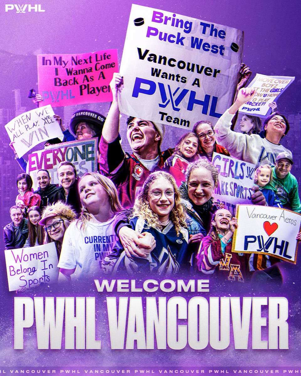 Canucks's tweet image. Congratulations and welcome to Vancouver, PWHL!

We’re thrilled to see professional women’s hockey take the stage in our city and can’t wait to cheer on this new chapter. The future of our game just got even brighter!