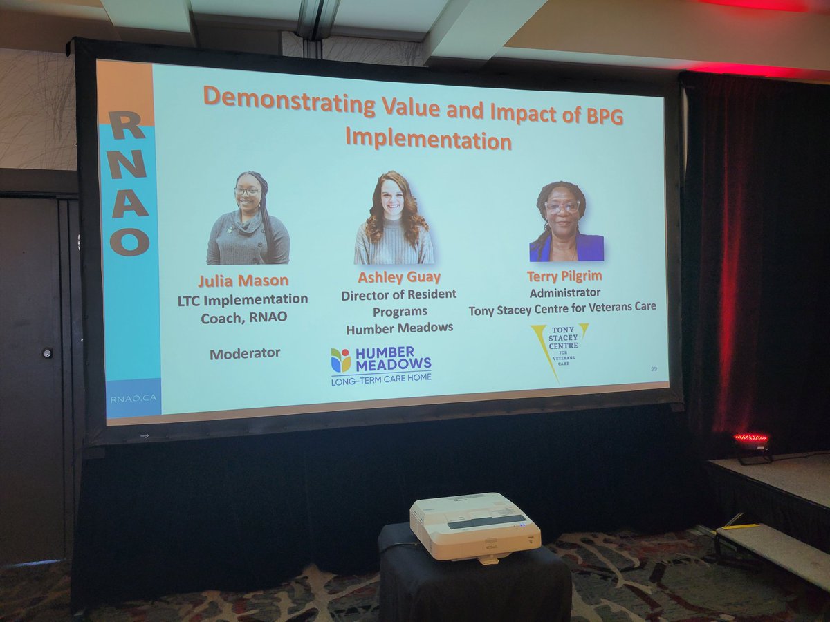 RNAO's tweet photo. @DorisGrinspun @mish_rey @JanetCheeRNAO @Julia__Fine 📢RNAO's LTC Implementation Coach Julia Mason (@masonjules09) moderates a panel discussion on BPSOs demonstrating value &amp; impact of #BPG implementation. #BPSO

Panelists include:
➡️Ashley Guay of @HumberMeadows
➡️Terry Pilgrim of Tony Stacey Centre For Veterans Care https://t.co/kQ0t5RiLL3