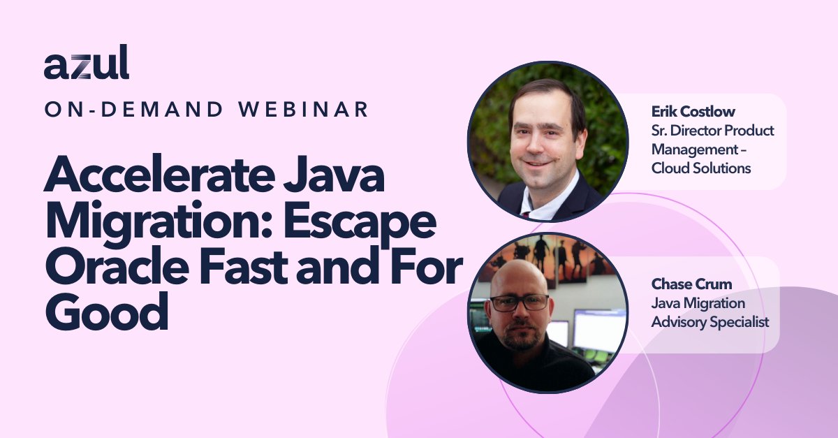 AzulSystems's tweet image. Under pressure from rising costs &amp;amp; audits, enterprises are racing off Oracle Java.
Join our on-demand webinar to learn how to identify Oracle JVMs, simplify migration, &amp;amp; stay compliant: bit.ly/4jqUN0P 

#JVMInventory #JVM #OracleJava #Java #OpenJDK