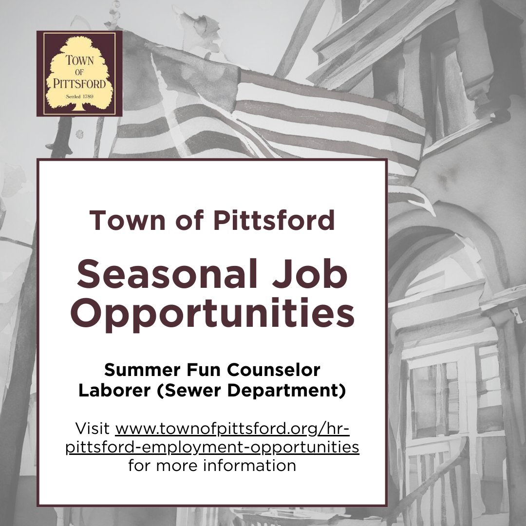 The Town of Pittsford is hiring! Find out more information about these and other positions here: townofpittsford.org/hr/pittsford-e…