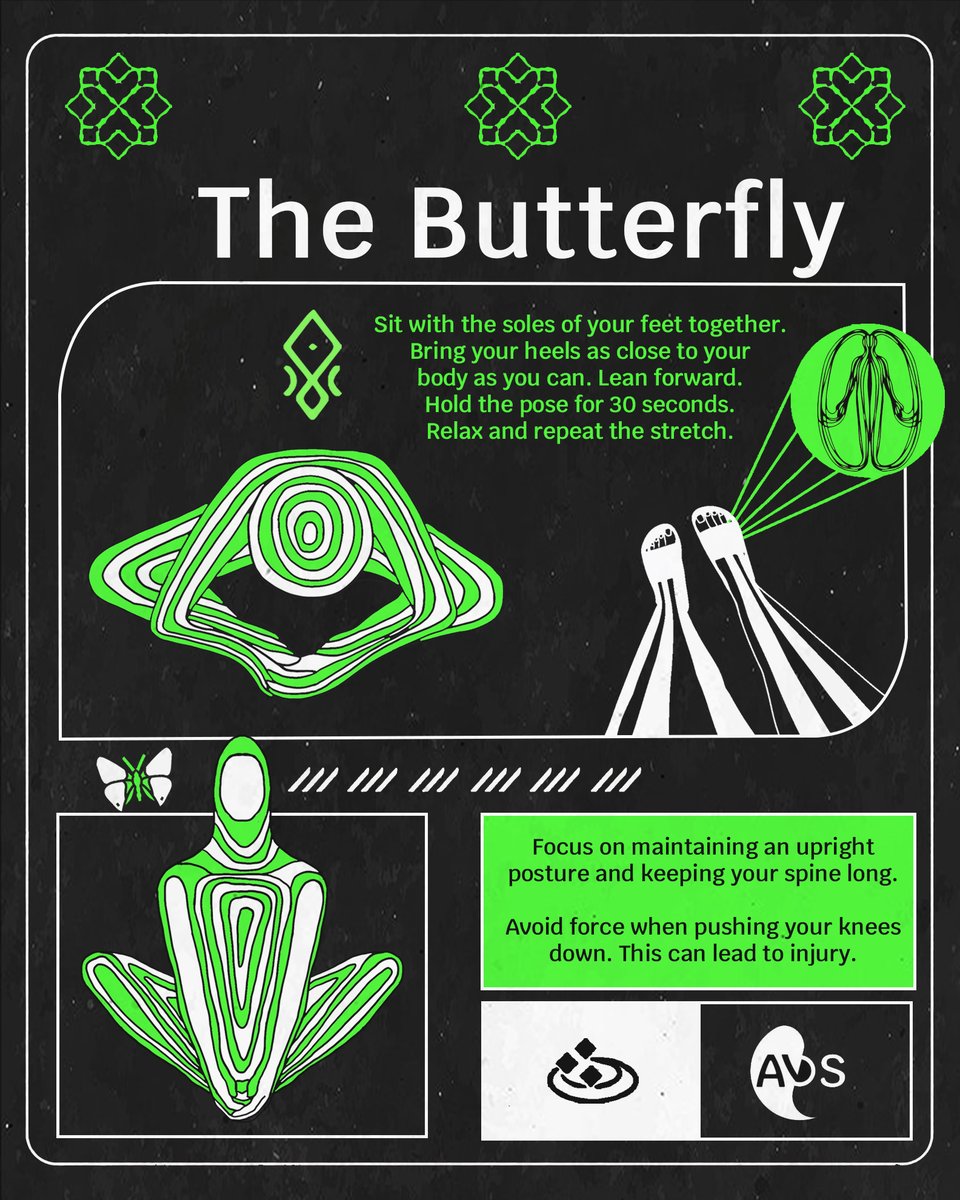 Open the hips, ease the spine, and settle into stillness. 
🦋
The Butterfly Stretch invites release through the inner thighs and groin while encouraging a tall, soft spine.
Hold for 1–2 minutes. Breathe slow.

Let gravity do the work.