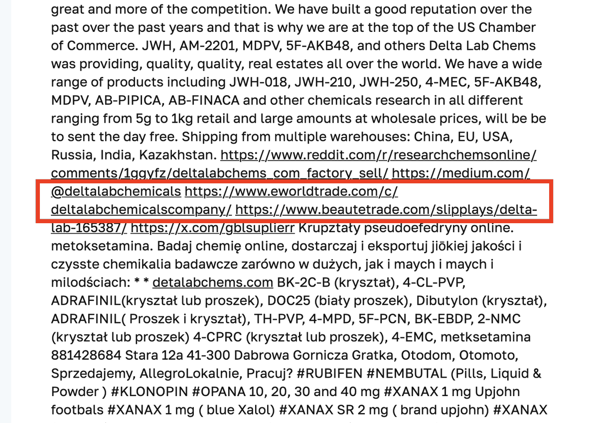 Cryptadamist's tweet photo. funny how the "research chemicals" vendors on #eWorldTrade all seem to accept crypto (bitcoin, Tether USDT, and BNB in this particular case) https://t.co/jeeCEmtyAR