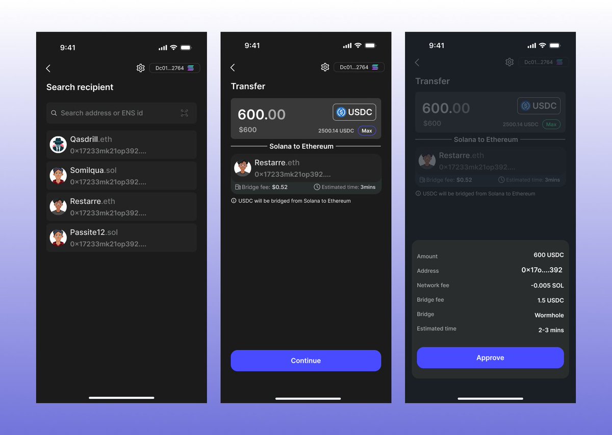 Giddyose's tweet photo. Day 2 of @druids01 #30dayschallenge. Design flow for sending USDC stablecoin from SVM to an EVM wallet using ENS id https://t.co/WylZSH7RrI