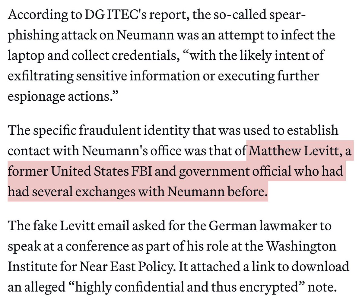 John Scott-Railton (@jsrailton) on Twitter photo NEW: Iranian gov hackers targeted #EU Parliament's #Iran delegation chair <a href="/HNeumannMEP/">Hannah Neumann</a>.
Elaborate operation involved impersonating a former US #FBI official to seed spyware.
Good to see a MEP speaking out about targeting & sharing this insidious threat to EU institutions 1/ NEW: Iranian gov hackers targeted #EU Parliament's #Iran delegation chair <a href="/HNeumannMEP/">Hannah Neumann</a>.
Elaborate operation involved impersonating a former US #FBI official to seed spyware.
Good to see a MEP speaking out about targeting & sharing this insidious threat to EU institutions 1/