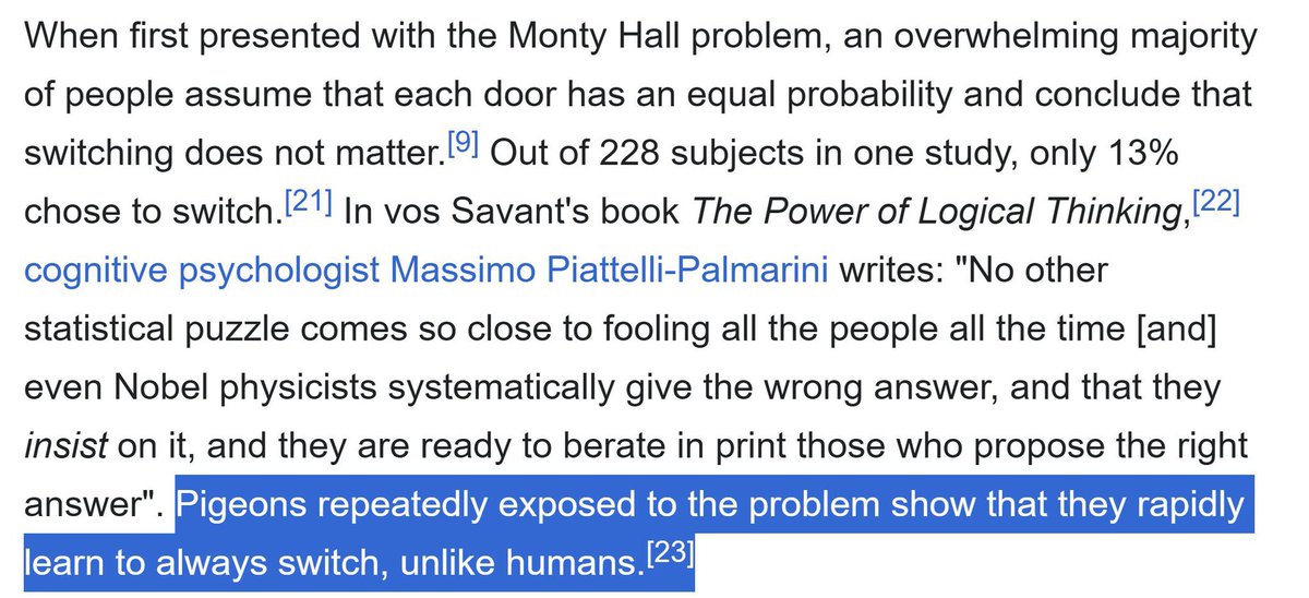 David John Schlichting🇺🇦 (@dazi180turtle) on Twitter photo <a href="/swanabi/">Abigail Davies</a> <a href="/crucible_pigeon/">Crucible Pigeon</a> Fun fact about Pigeons: they can solve the Monty-Hall problem better than humans. <a href="/swanabi/">Abigail Davies</a> <a href="/crucible_pigeon/">Crucible Pigeon</a> Fun fact about Pigeons: they can solve the Monty-Hall problem better than humans.