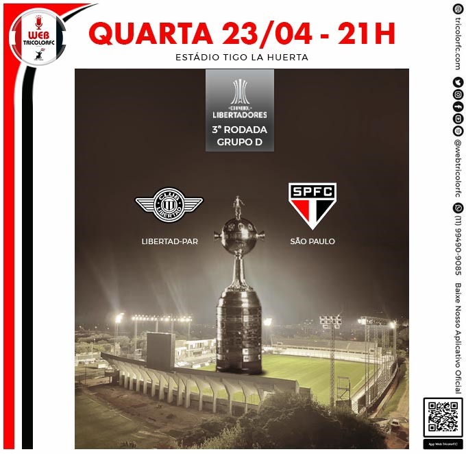WebTricolorFC's tweet photo. 23.04/21H - LIBERTADORES
- vivo - WEB RÁDIO TRICOLORFC
Libertad X SPFC
Equipe: @dlrsalles @Berevidoca Martim Tarifa
https://t.co/WMAeETIoNy
Radios Net:  https://t.co/1vJE0qtoJo
App:  https://t.co/J9UHiMwVpj https://t.co/tByxtHSr3i
