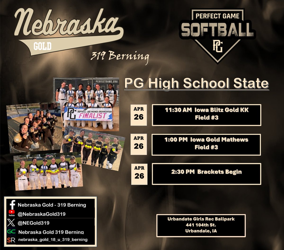 Nebraska Gold 319 Berning (@negold319) on Twitter photo Girls take the Field!!! Check them out @ the Perfect Game High School State Tournament in Des Moines!!!
<a href="/PG_Softball/">Perfect Game Softball</a> <a href="/AshleyMears_PG/">Ashley Mears PG Scout</a> <a href="/ChrisjSb/">PG_SB_ChrisJ</a> Girls take the Field!!! Check them out @ the Perfect Game High School State Tournament in Des Moines!!!
<a href="/PG_Softball/">Perfect Game Softball</a> <a href="/AshleyMears_PG/">Ashley Mears PG Scout</a> <a href="/ChrisjSb/">PG_SB_ChrisJ</a>