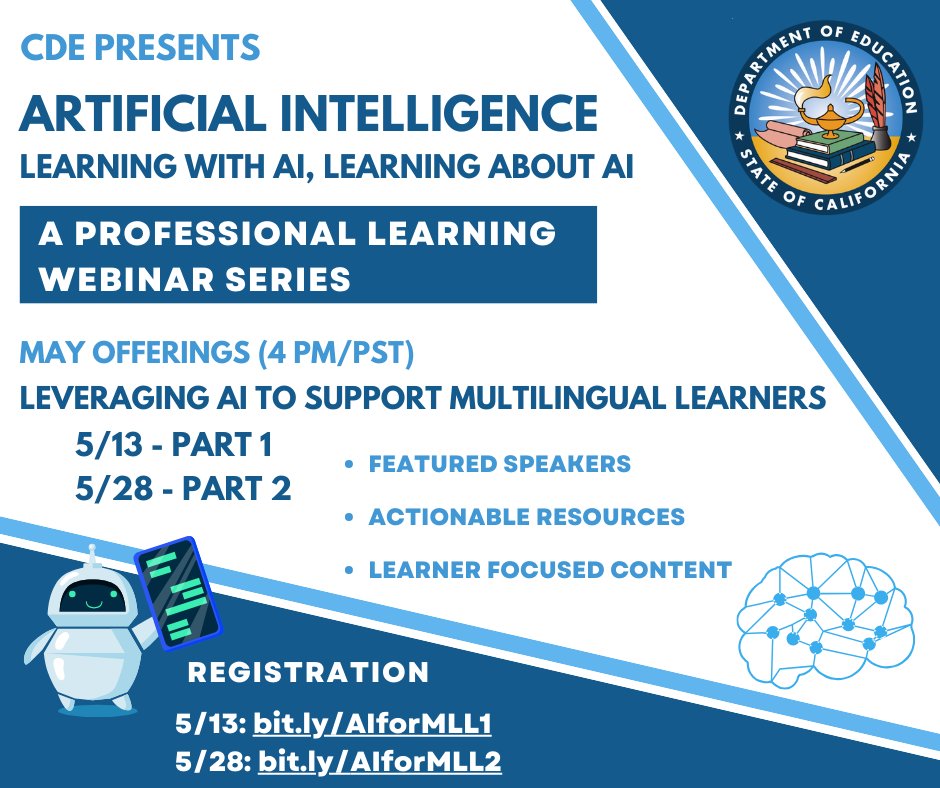 Register today for the upcoming installments of our “Learning with AI, Learning About AI” webinar series! These sessions feature insightful speakers who will discuss strategies for boosting creativity and critical thinking with artificial intelligence.