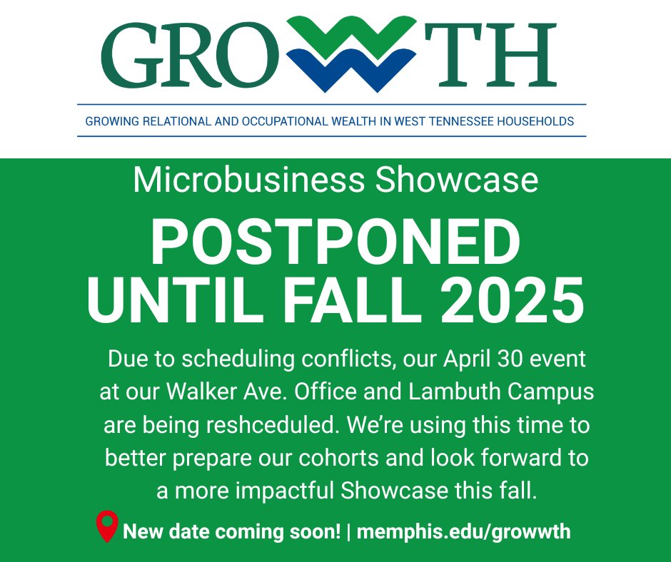 Stayed tuned! We'll be back with more. 👀 

#growwth #uofmemphis #microbusiness #entrepreneurship #westtennessee #supportingfamilies #caringforothers