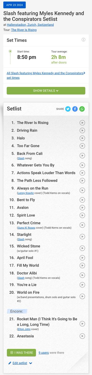 SlashSaoPaulo's tweet photo. #OnThisDay 1 year ago #SKMC played live atย Hallenstadion, Zurich, Switzerland ๐จ๐ญ, for The River Is Rising Tour ๐ฅ๐ฅ๐ฅ
Here's an epic "Too Far Gone" performance and the night's setlist ๐ฉ๐ค
๐ฅ: Pnook on YT
@Slash #Slash #TooFarGone #Switzerland #SetlistFM https://t.co/wyOgu28lUq