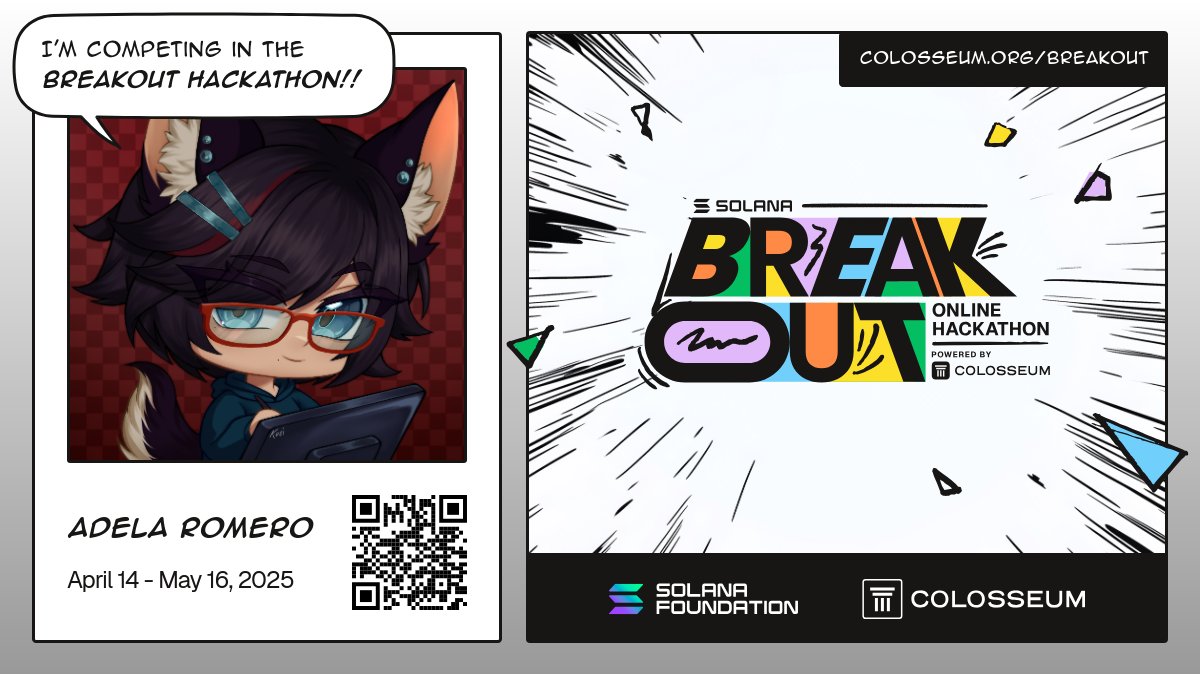 ✨ I'm officially competing in the Breakout Hackathon by <a href="/solana/">Solana</a> x <a href="/colosseum/">Colosseum</a>! 🚀
I'll be bringing my skills as an artist at <a href="/PaampThatScore/">Paamp That Score!</a> to the challenge! 🎨🔥
Let’s build something awesome! 👾💥