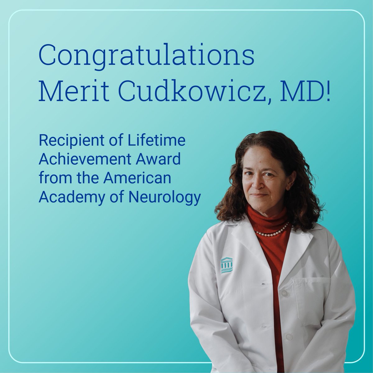 Mass General Brigham (@massgenbrigham) on Twitter photo Congratulations to Merit Cudkowicz, MD, MSC, FAAN, executive director of the Mass General Brigham Neuroscience Institute, on receiving the <a href="/AANmember/">American Academy of Neurology</a> 2025 Lifetime Achievement Award for her significant contributions to ALS research. Congratulations to Merit Cudkowicz, MD, MSC, FAAN, executive director of the Mass General Brigham Neuroscience Institute, on receiving the <a href="/AANmember/">American Academy of Neurology</a> 2025 Lifetime Achievement Award for her significant contributions to ALS research.
