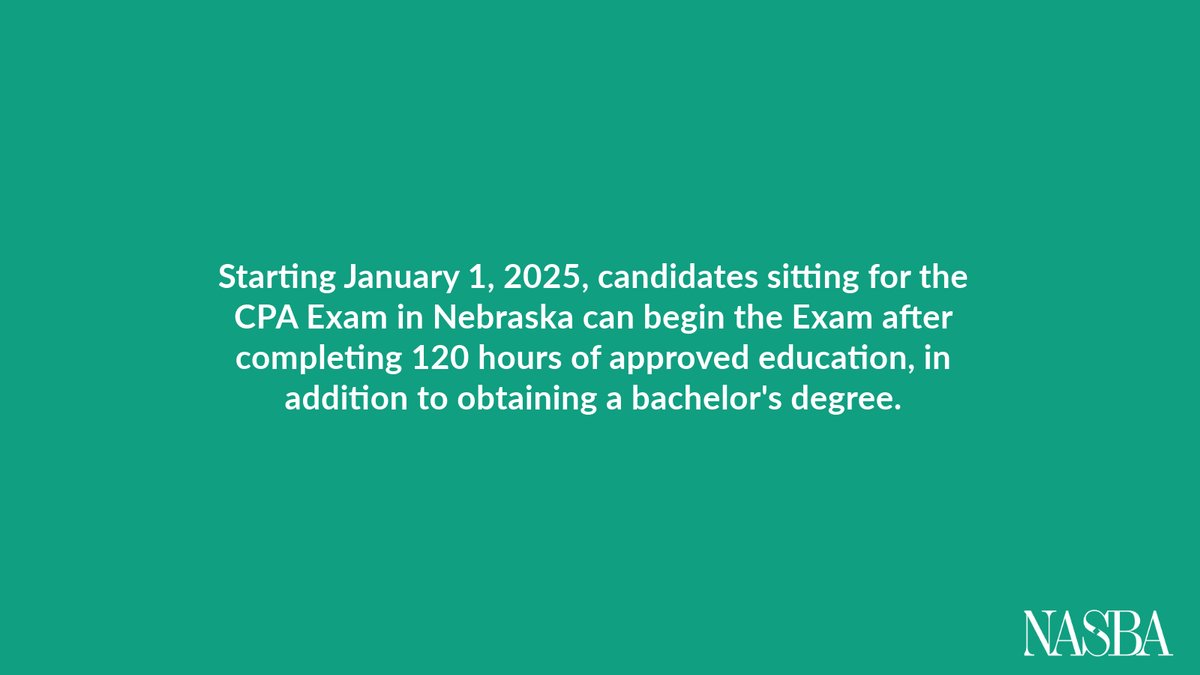 NASBA (@nasba) on Twitter photo Candidates with questions about this change can visit nasba.org/exams/cpaexam/… or contact the Nebraska CPAES coordinator at CPAES-NE@nasba.org. Candidates with questions about this change can visit nasba.org/exams/cpaexam/… or contact the Nebraska CPAES coordinator at CPAES-NE@nasba.org.