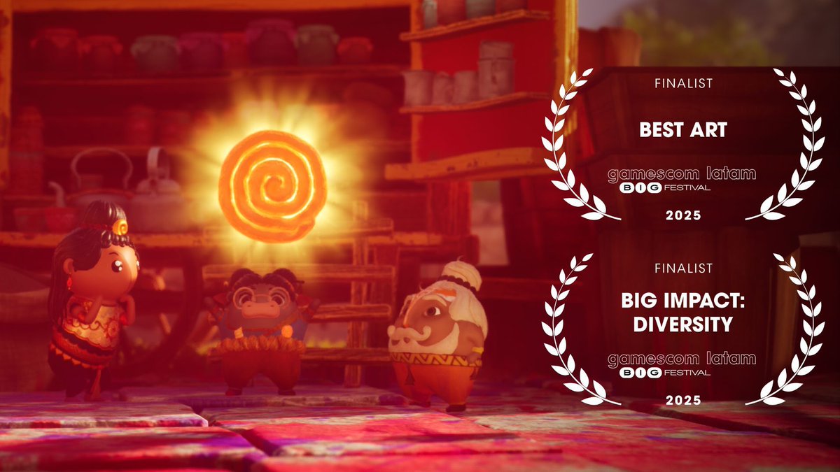 BIG News! 😱 

We've been nominated for Best Art and BIG Impact: Diversity <a href="/gamescomlatam/">gamescomlatam</a> BIG Festival!!! 🥳 🌟 
We're incredibly honored! Wish us luck! 

buff.ly/rzmWwMc 

#wishlistwednesdays #indiegame #gamedev #art #gamescomlatam #aikyamgame